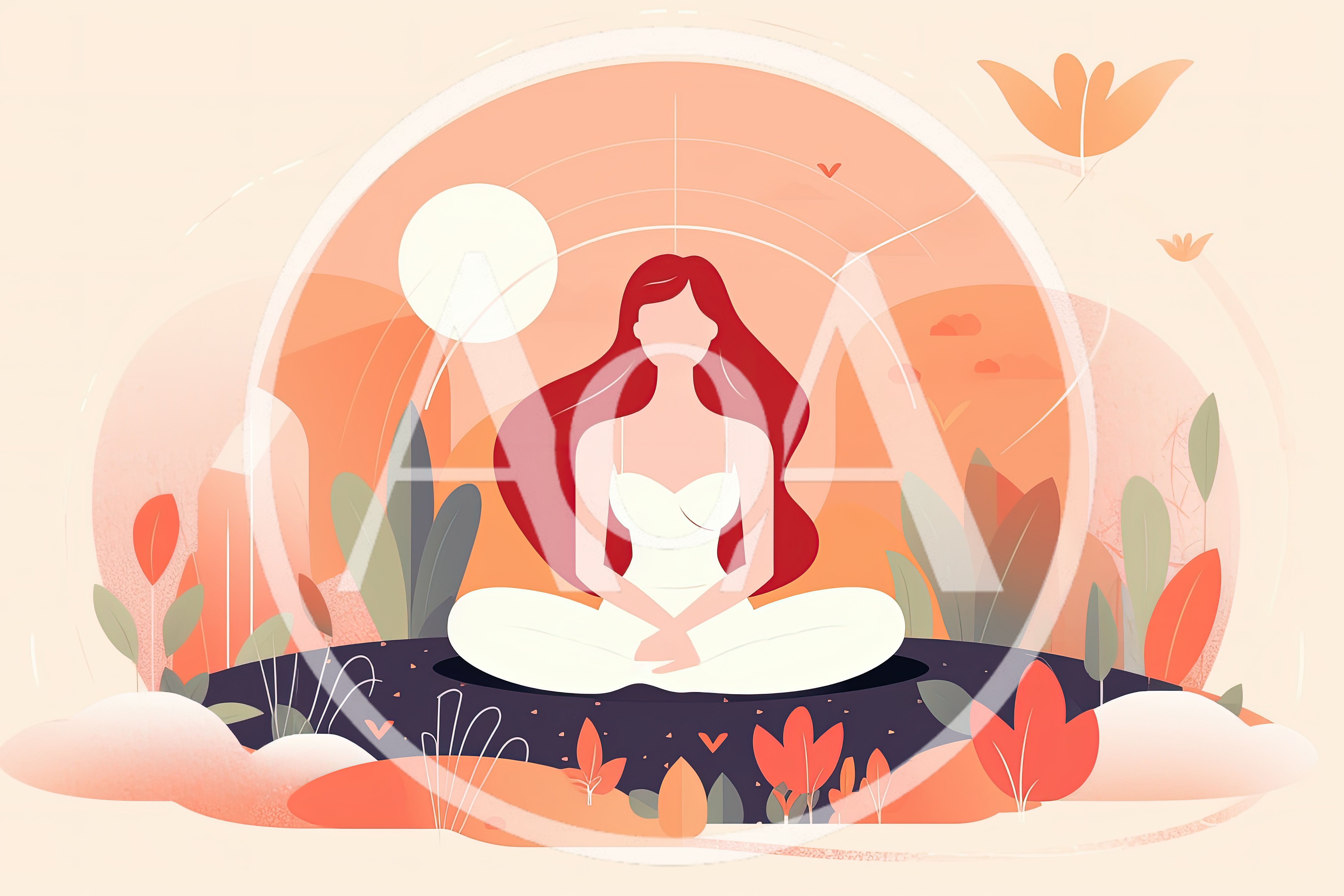 Woman Meditating In A Serene Abstract Landscape