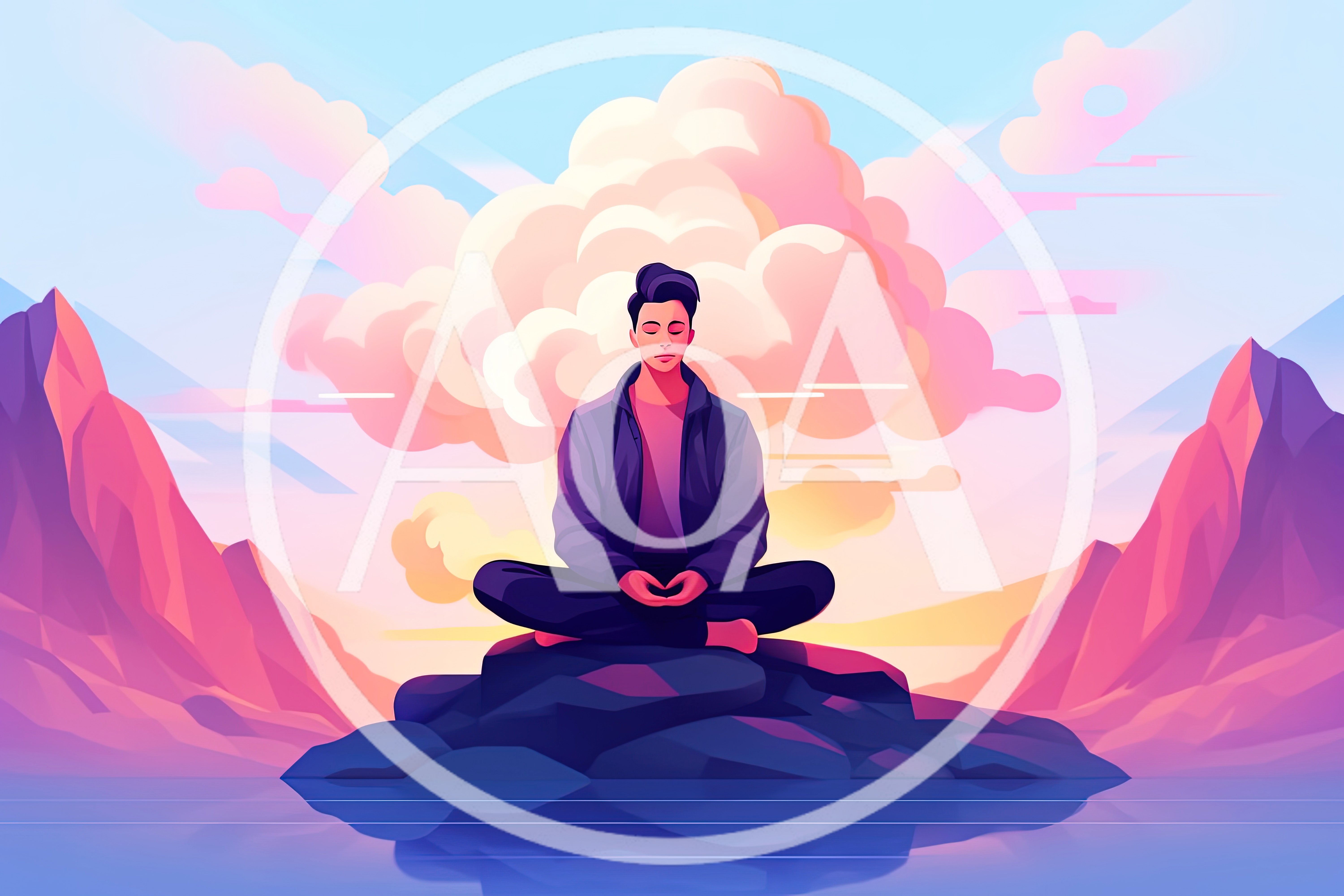 Man Meditating In Lotus Position On A Rock