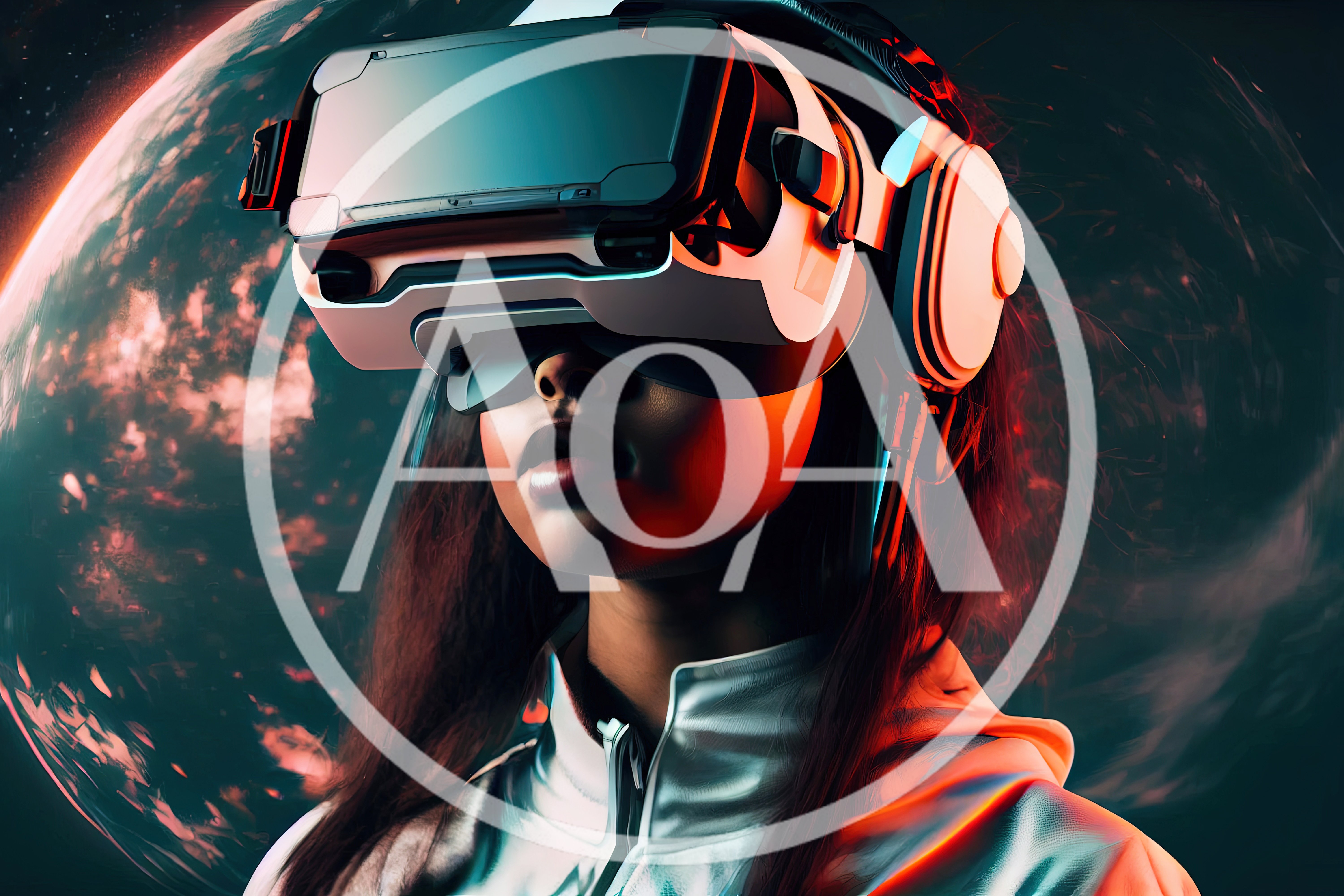 Young Woman Wearing Virtual Reality Headset In Space