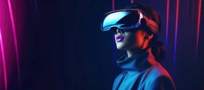 Woman Wearing Futuristic Virtual Reality Headset