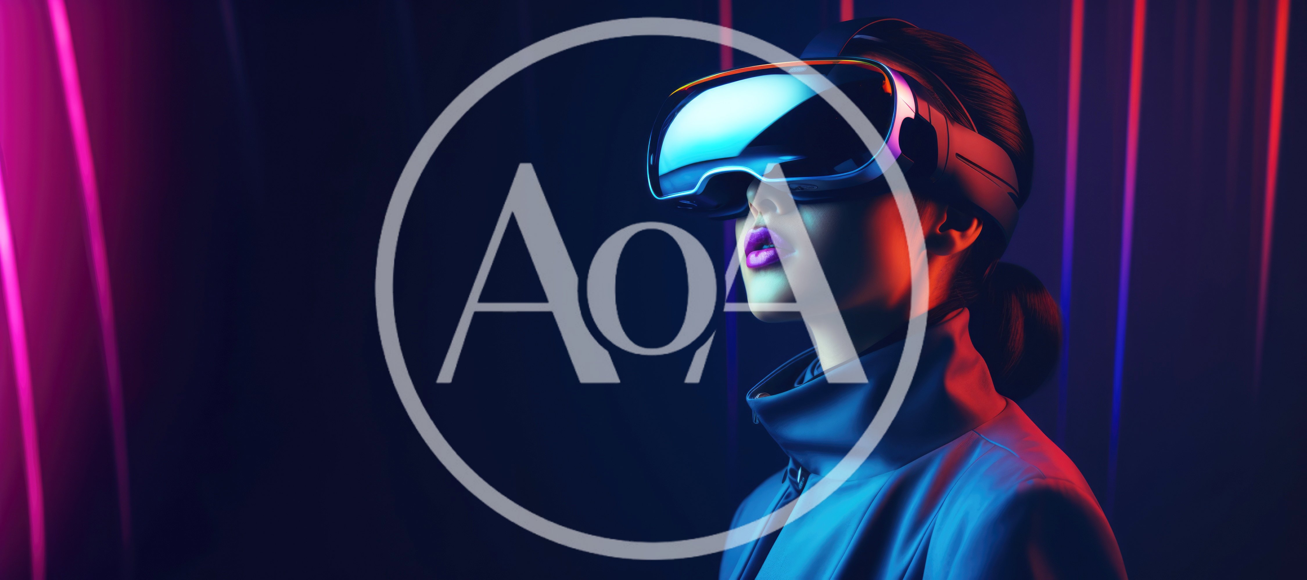 Woman Wearing Futuristic Virtual Reality Headset