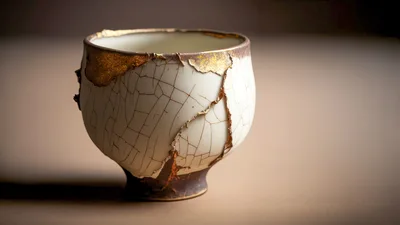 Kintsugi Ceramic Tea Bowl With Gold Repair
