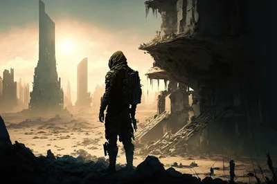 Lone Survivor Standing In A Post-Apocalyptic Wasteland