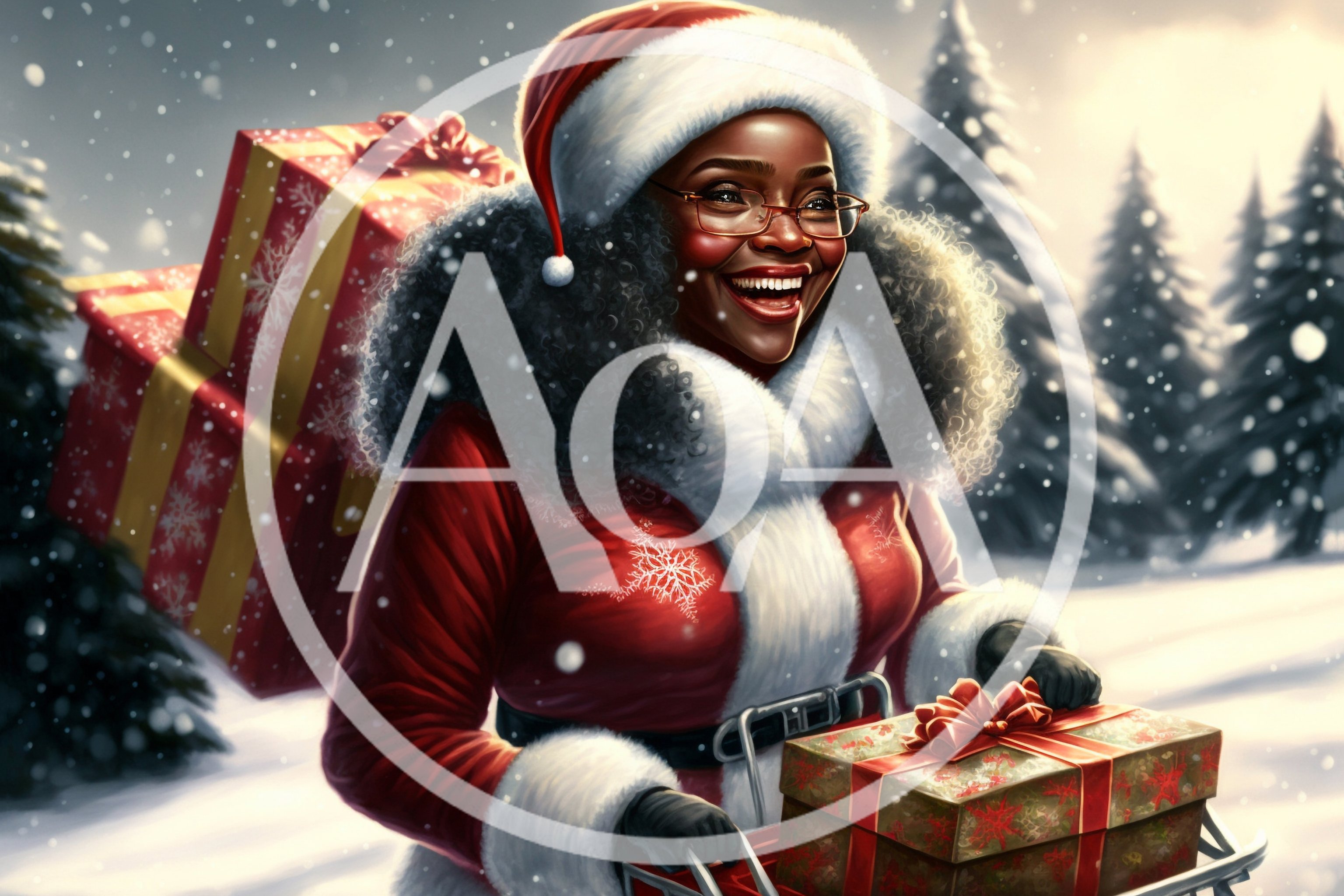 Cheerful Black Woman Dressed As Santa Claus With Gifts