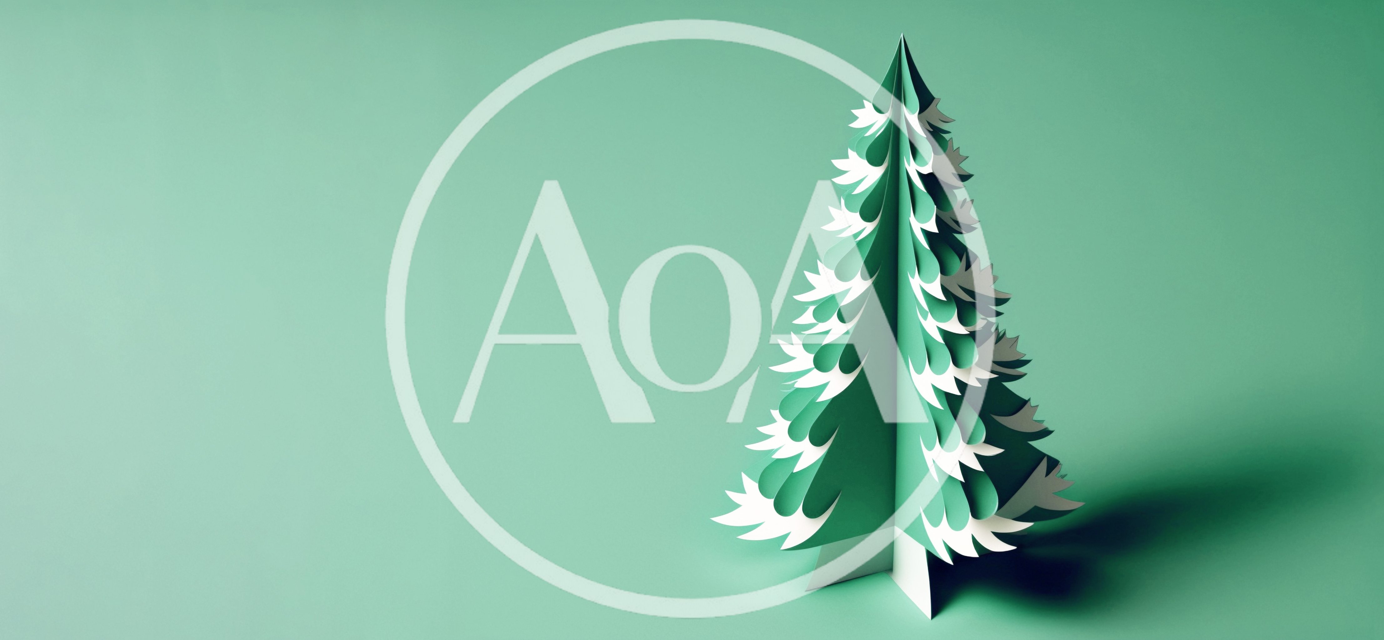 Minimalist Paper Craft Christmas Tree on Green Background