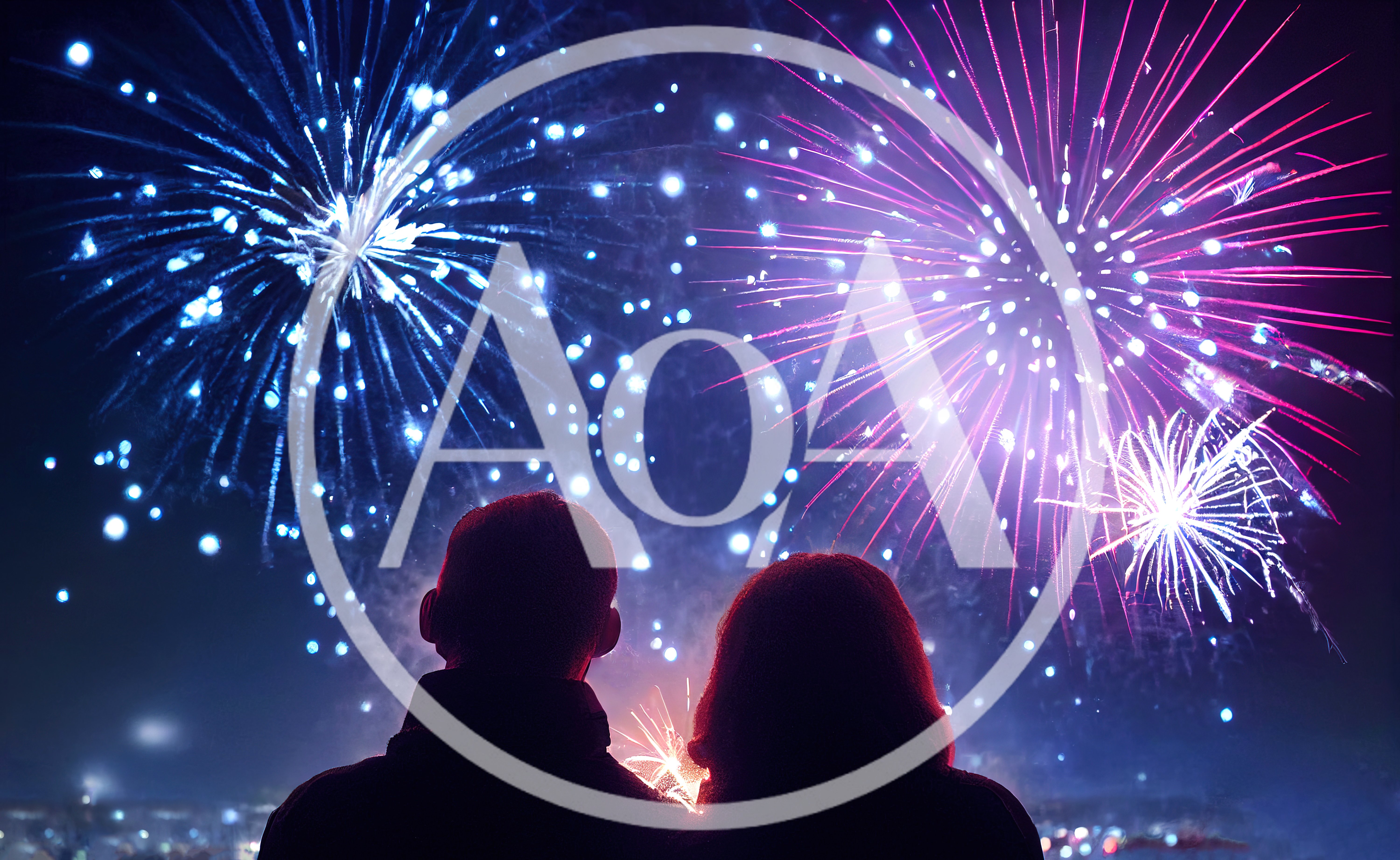 Couple Watching Fireworks Display At Night