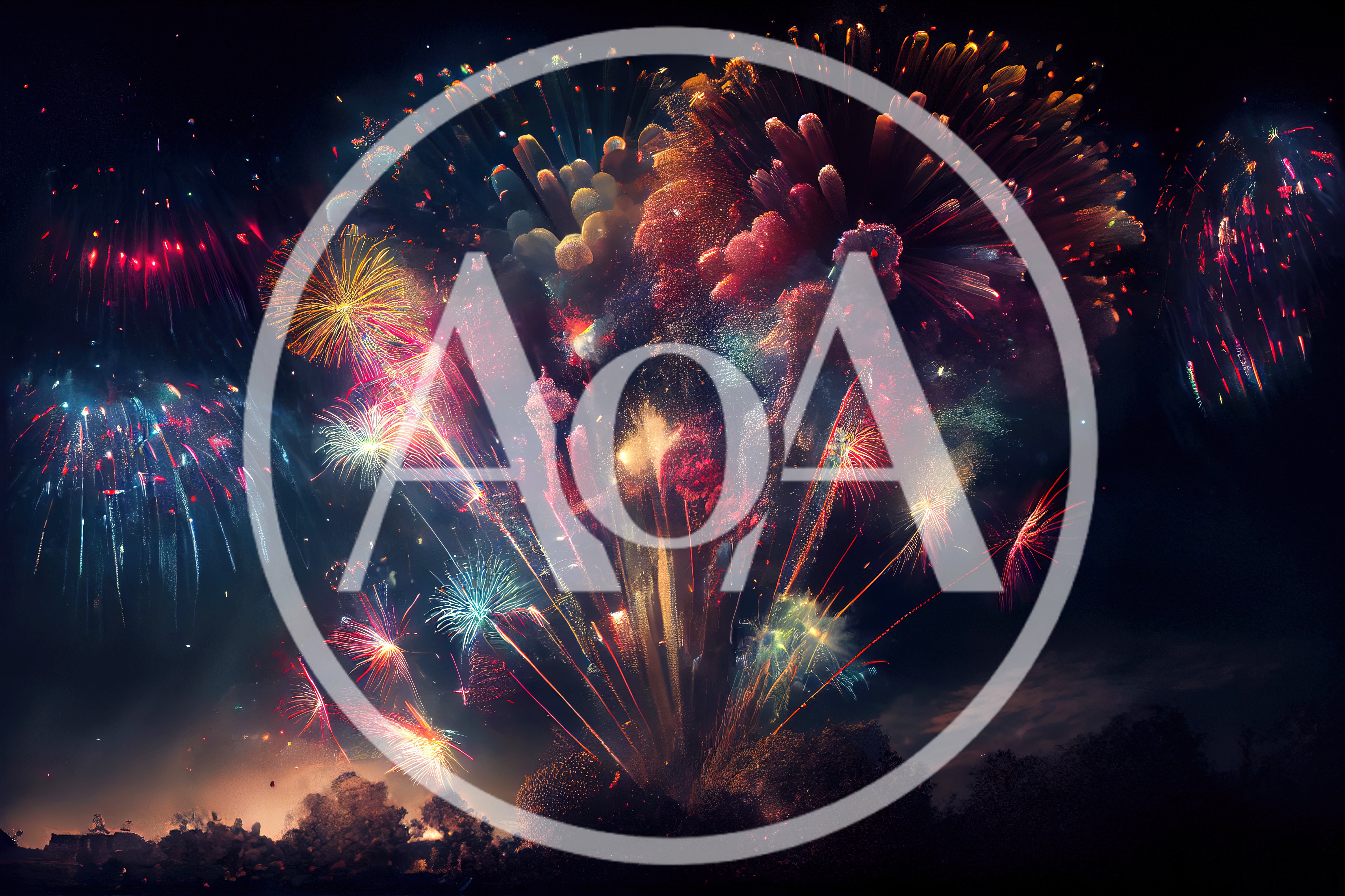 Vibrant Multi-Colored Fireworks Display Over Dark Landscape