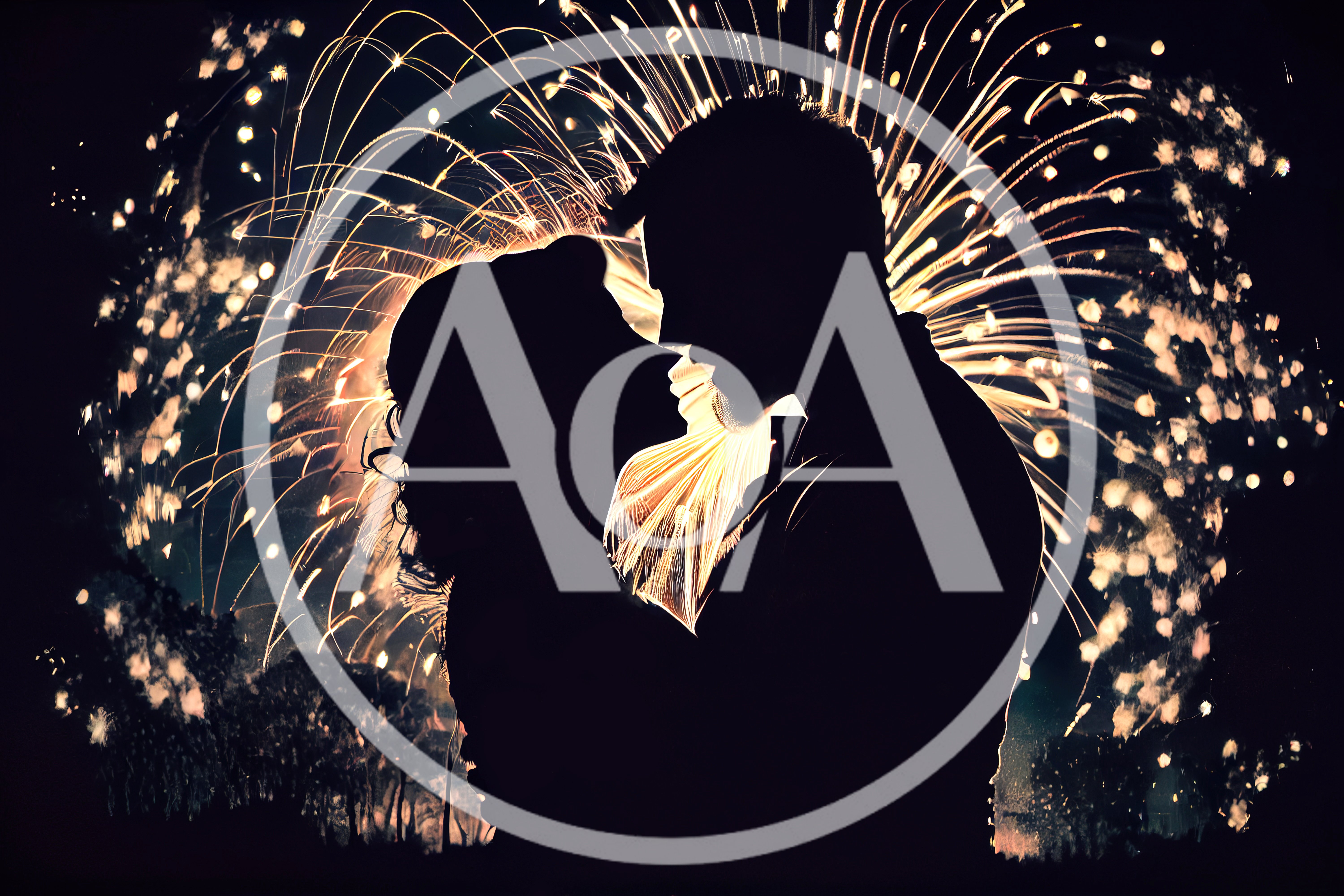 Silhouette Of A Romantic Couple Watching Fireworks