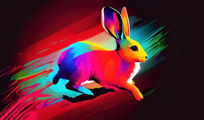 Abstract Colorful Running Rabbit Digital Illustration