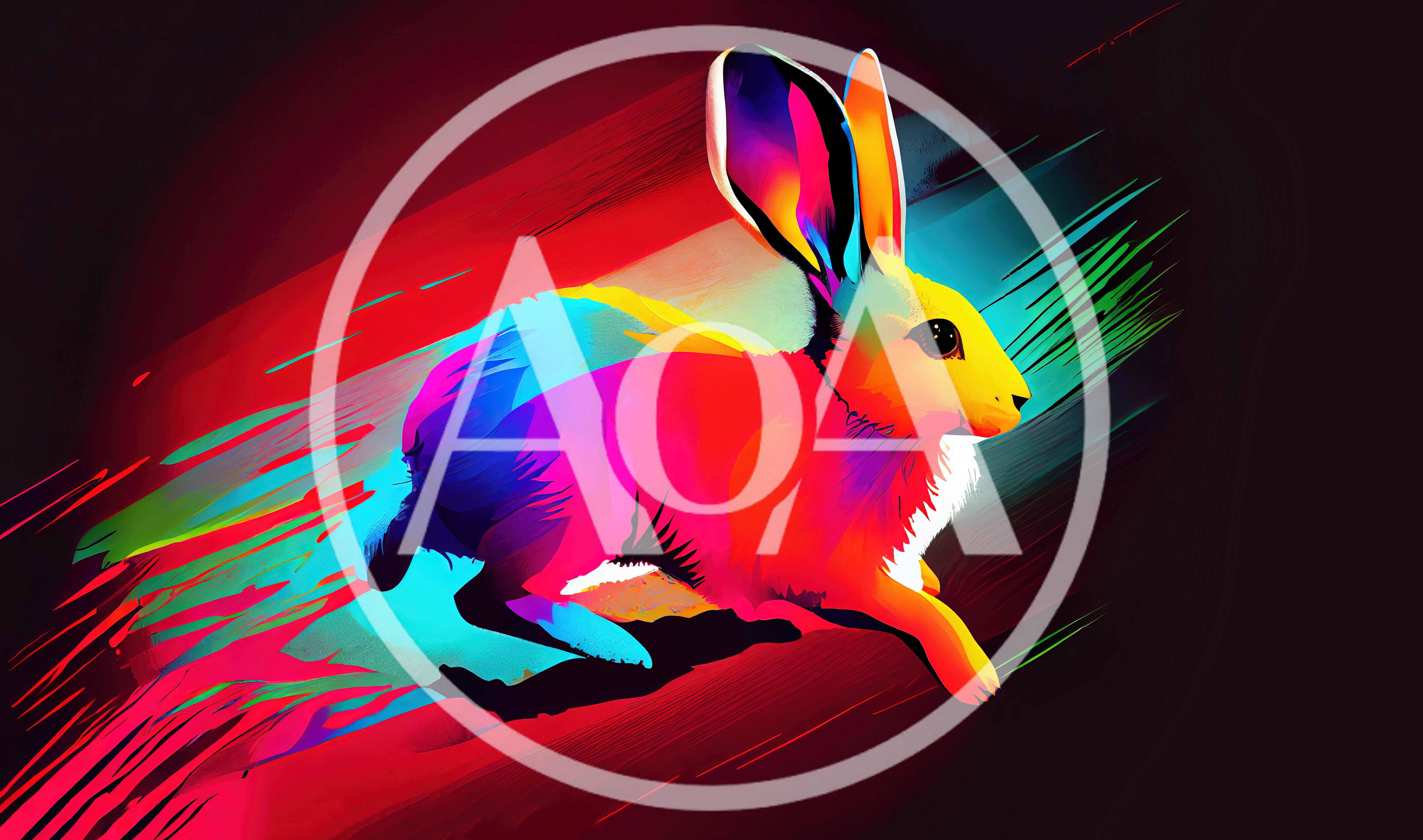 Abstract Colorful Running Rabbit Digital Illustration