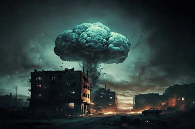 Apocalyptic Nuclear Explosion Over Ruined Cityscape
