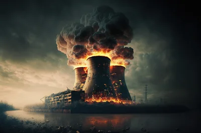 Nuclear Power Plant Cooling Towers Exploding In Flames
