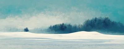 Winter Landscape With Snow Covered Hills And Forest