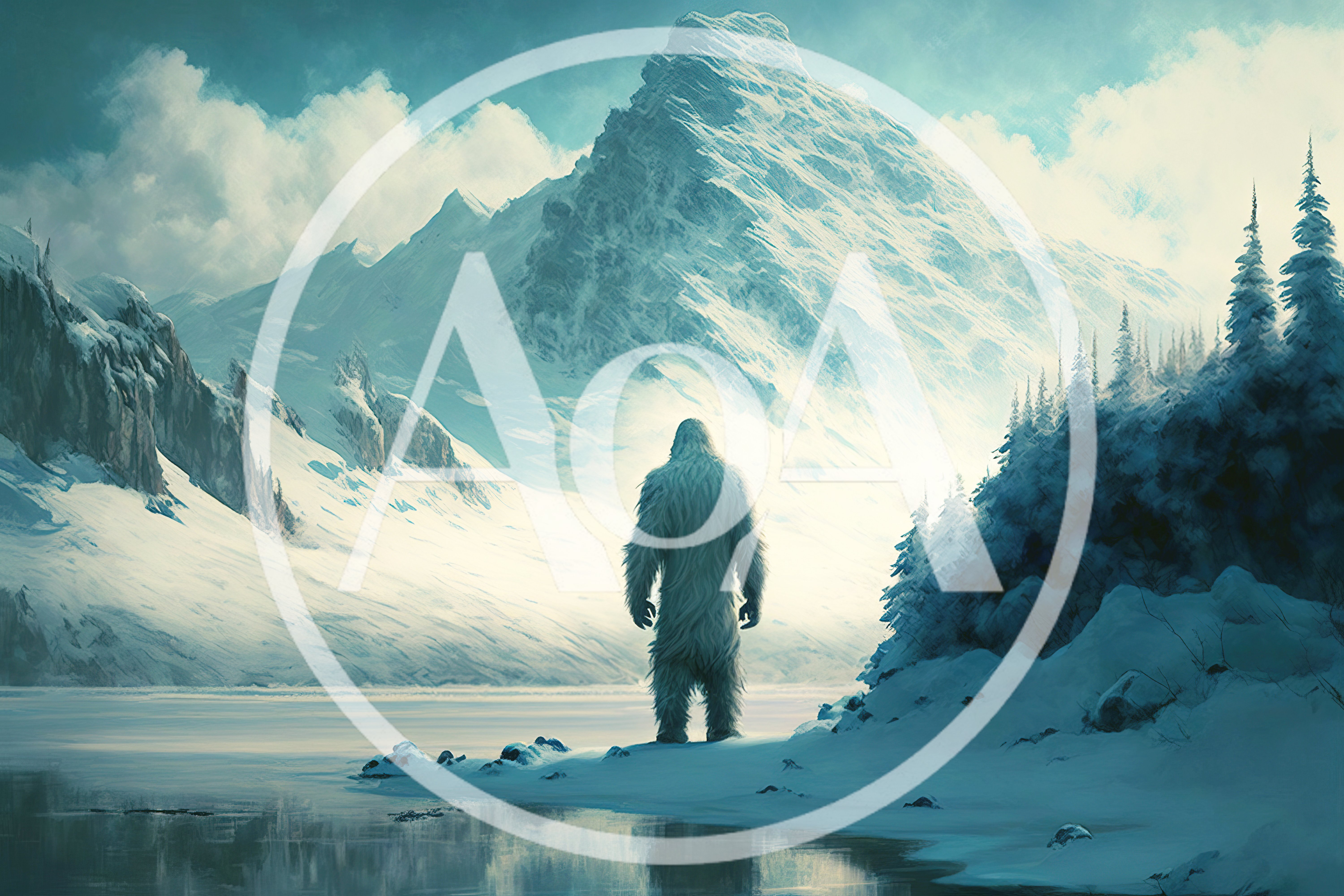 Yeti Standing Alone In A Snowy Mountain Landscape