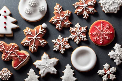 Assorted Christmas Cookies With Snowflake And Tree Designs