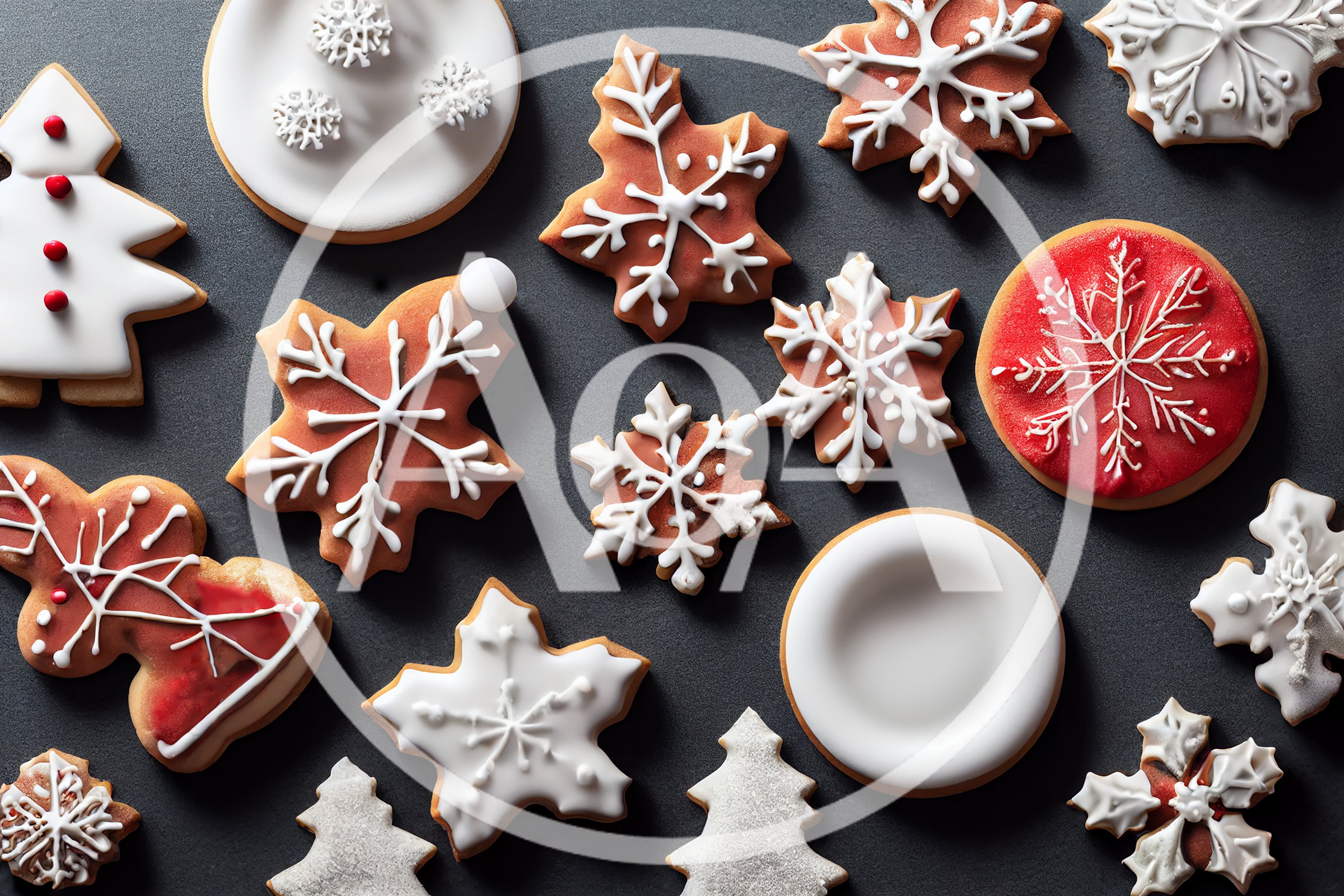 Assorted Christmas Cookies With Snowflake And Tree Designs