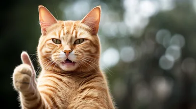 Funny Orange Tabby Cat Giving A Thumbs Up