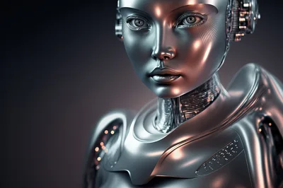 Futuristic Metallic Android Portrait With Intricate Mechanical Details
