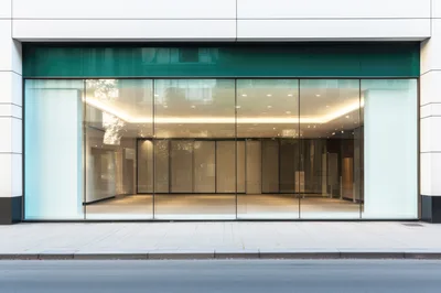 Empty Modern Retail Storefront With Large Glass Windows
