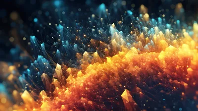 Abstract Digital Crystal Formation With Glowing Particles