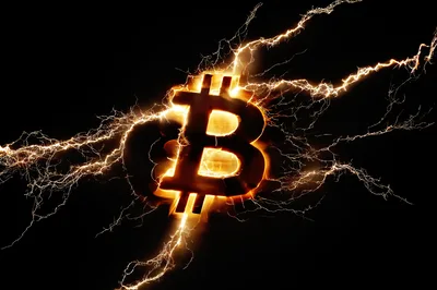 Bitcoin Symbol Surrounded By Glowing Electric Lightning Bolts