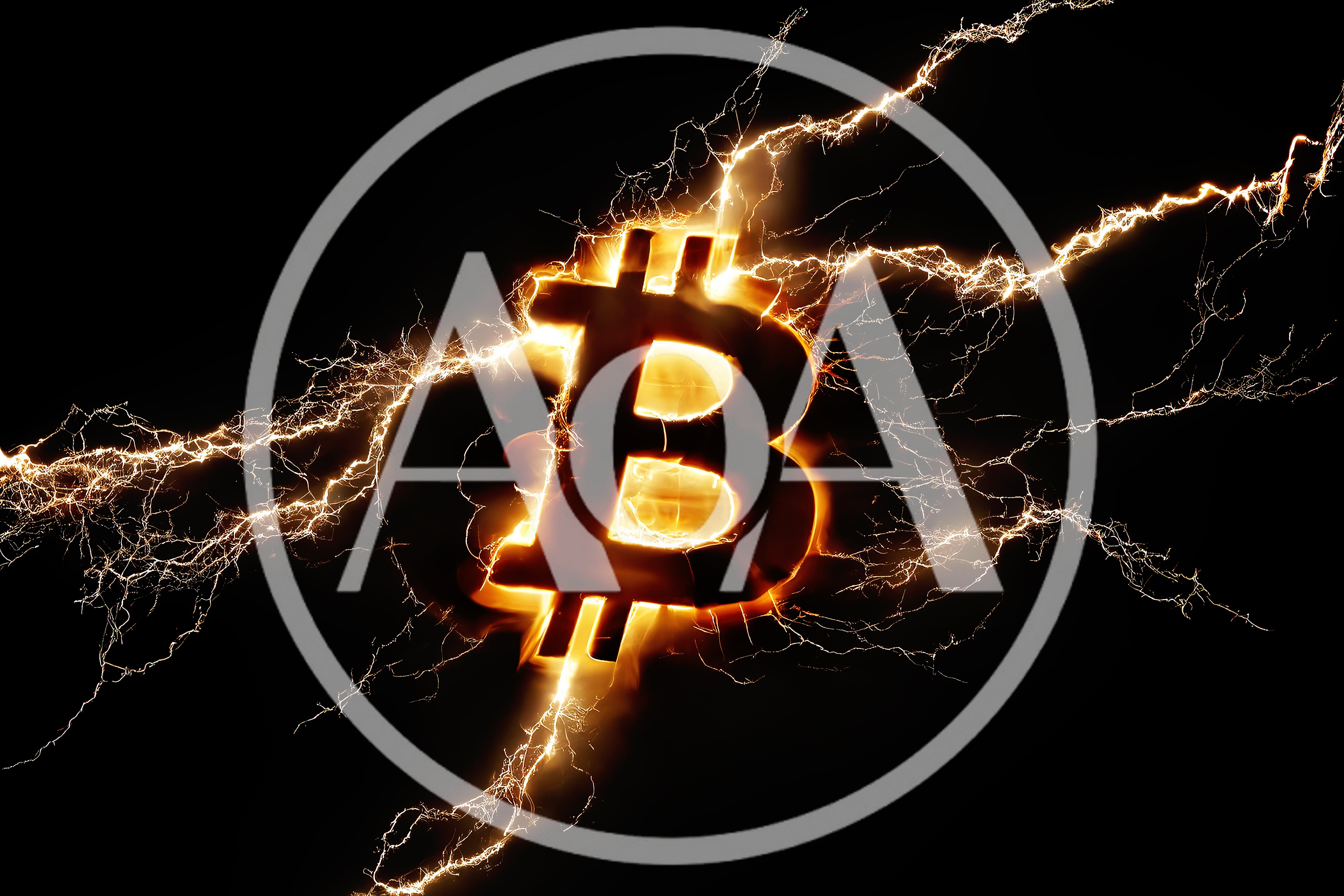 Bitcoin Symbol Surrounded By Glowing Electric Lightning Bolts