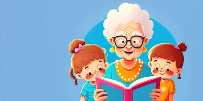 Grandmother Reading A Storybook To Two Granddaughters