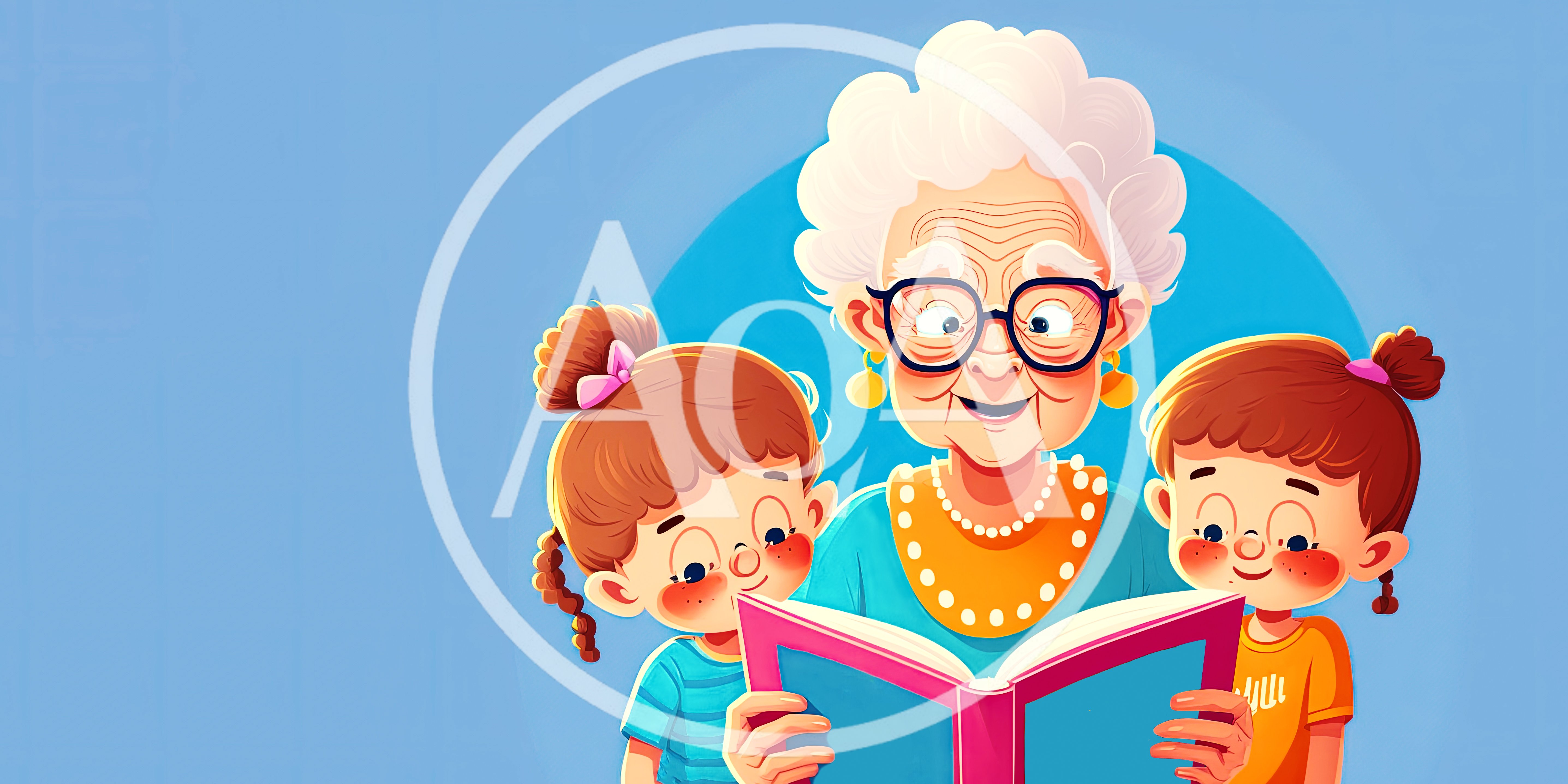 Grandmother Reading A Storybook To Two Granddaughters