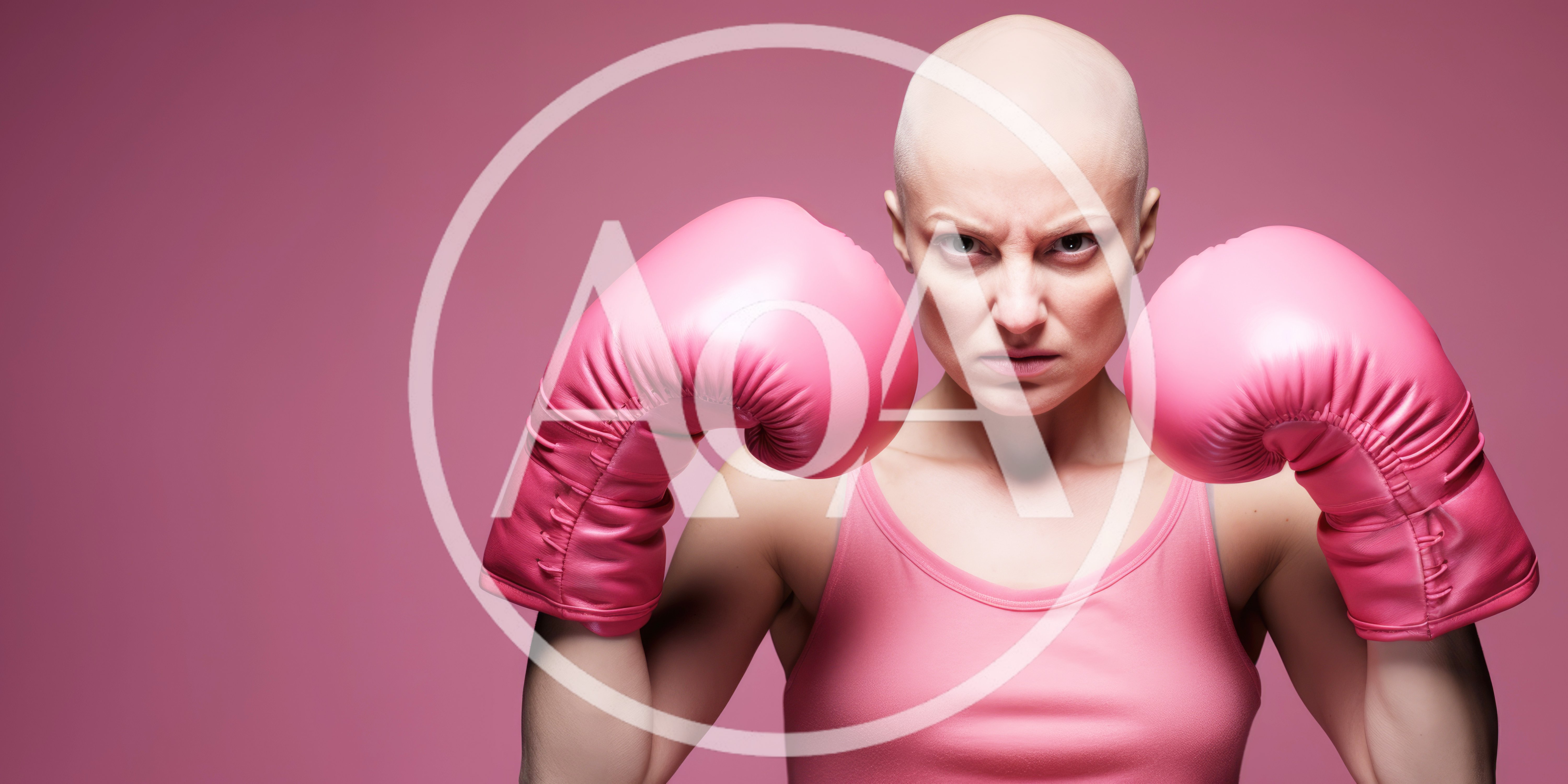 Bald Woman Wearing Pink Boxing Gloves