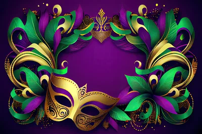 Mardi Gras Masquerade Mask With Festive Floral Decorations