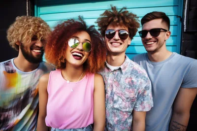Group of Diverse Friends Smiling Together Outdoors