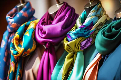 Colorful Silk Scarves Displayed On Mannequins