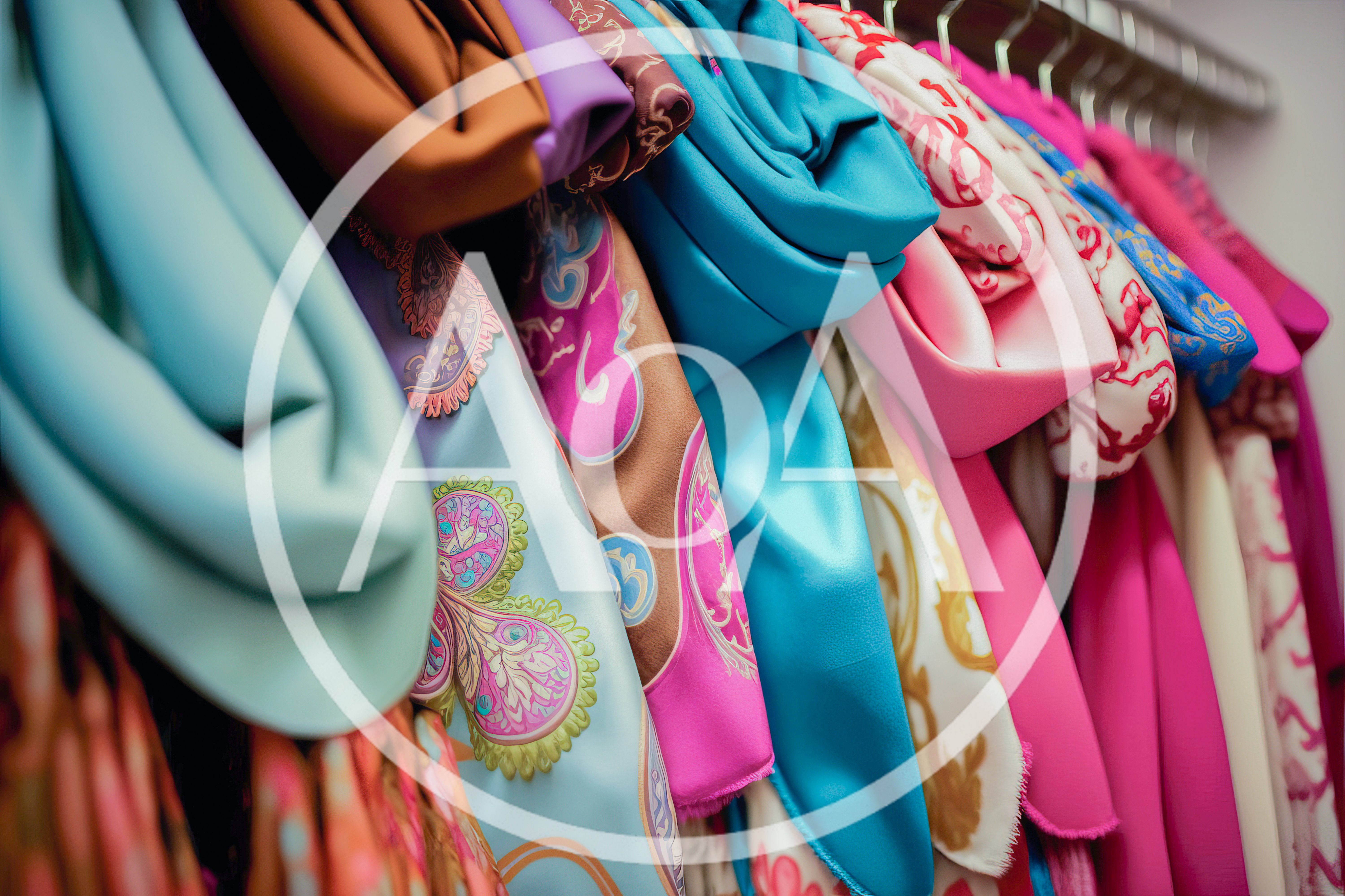 Colorful Silk Scarves Hanging On A Clothing Rack