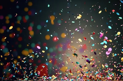 Colorful Confetti Falling Against A Dark Blurred Background