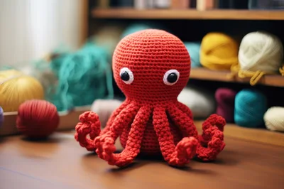 Handmade Red Crochet Octopus Amigurumi Toy