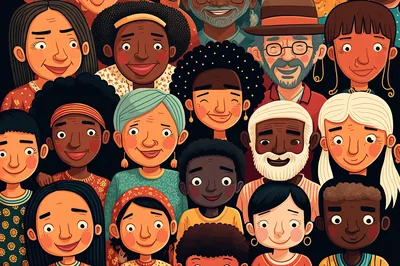 Diverse Group Of Cartoon People Portraits