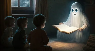 Ghost Reading Storybook to Three Children