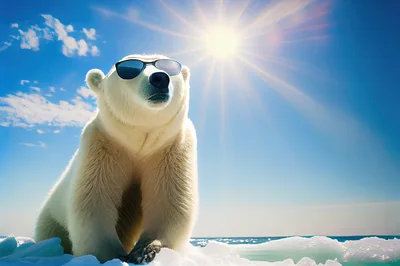 Polar Bear Wearing Sunglasses Under Bright Arctic Sun