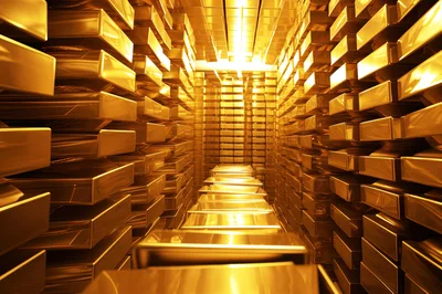 Stacks Of Shiny Gold Bars In A Vault
