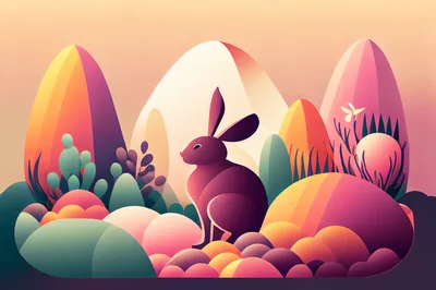Stylized Rabbit In A Colorful Abstract Landscape