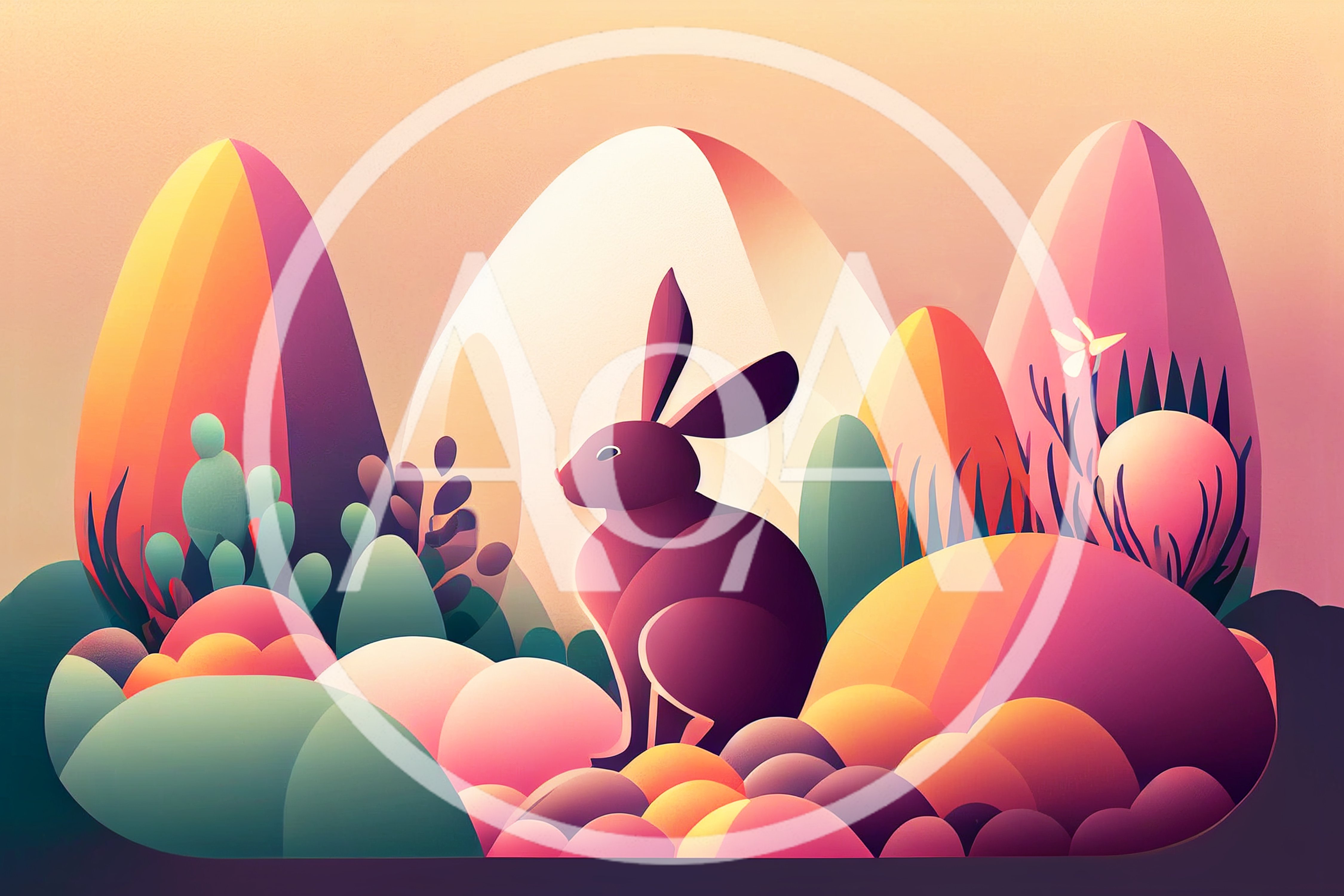 Stylized Rabbit In A Colorful Abstract Landscape