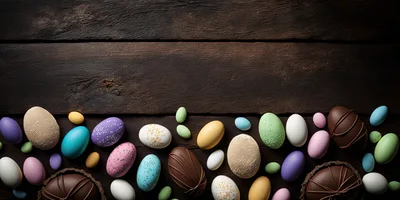 Easter Eggs Arranged On A Dark Wooden Background