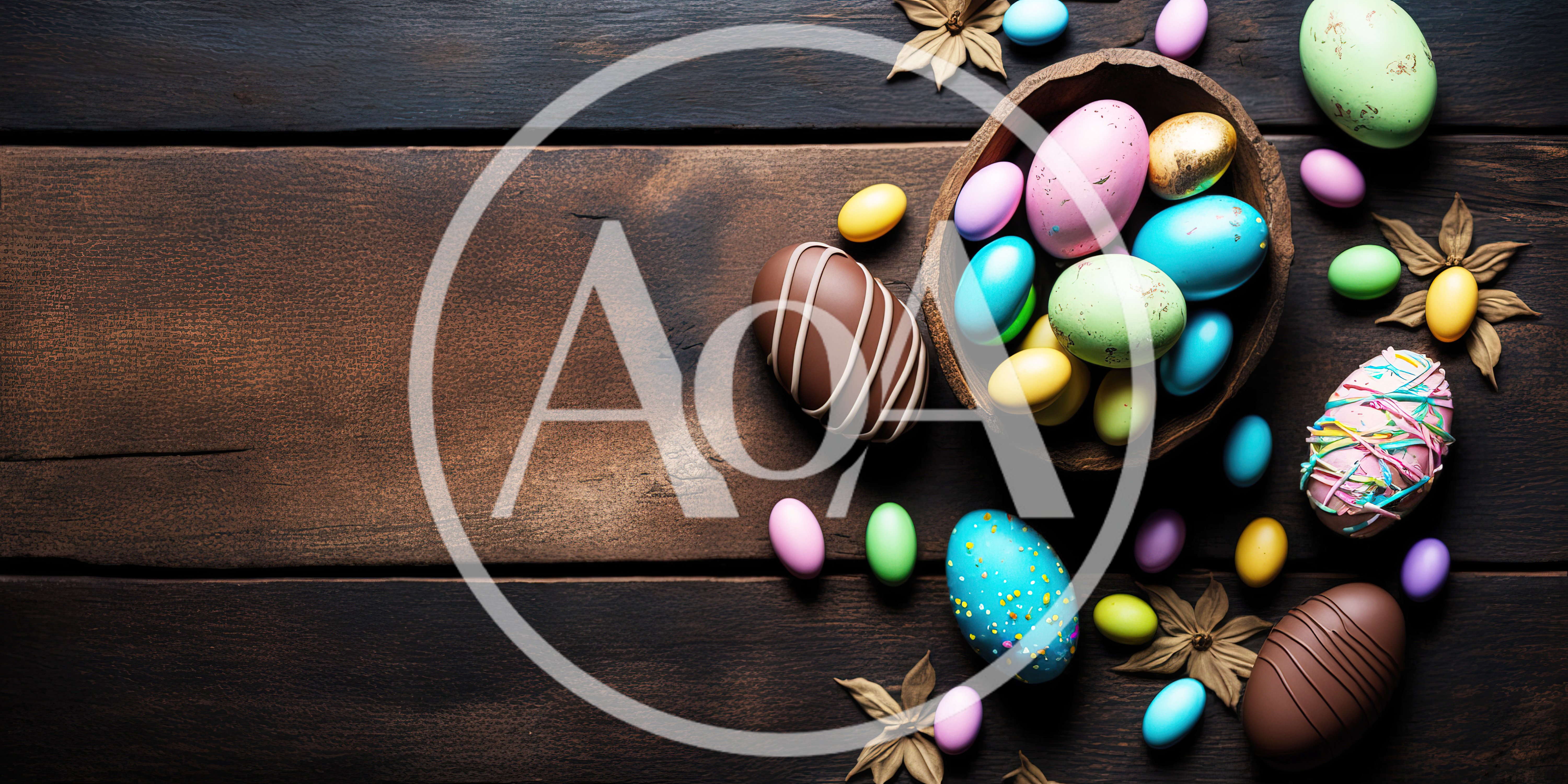 Easter Eggs Arranged On Dark Rustic Wooden Background