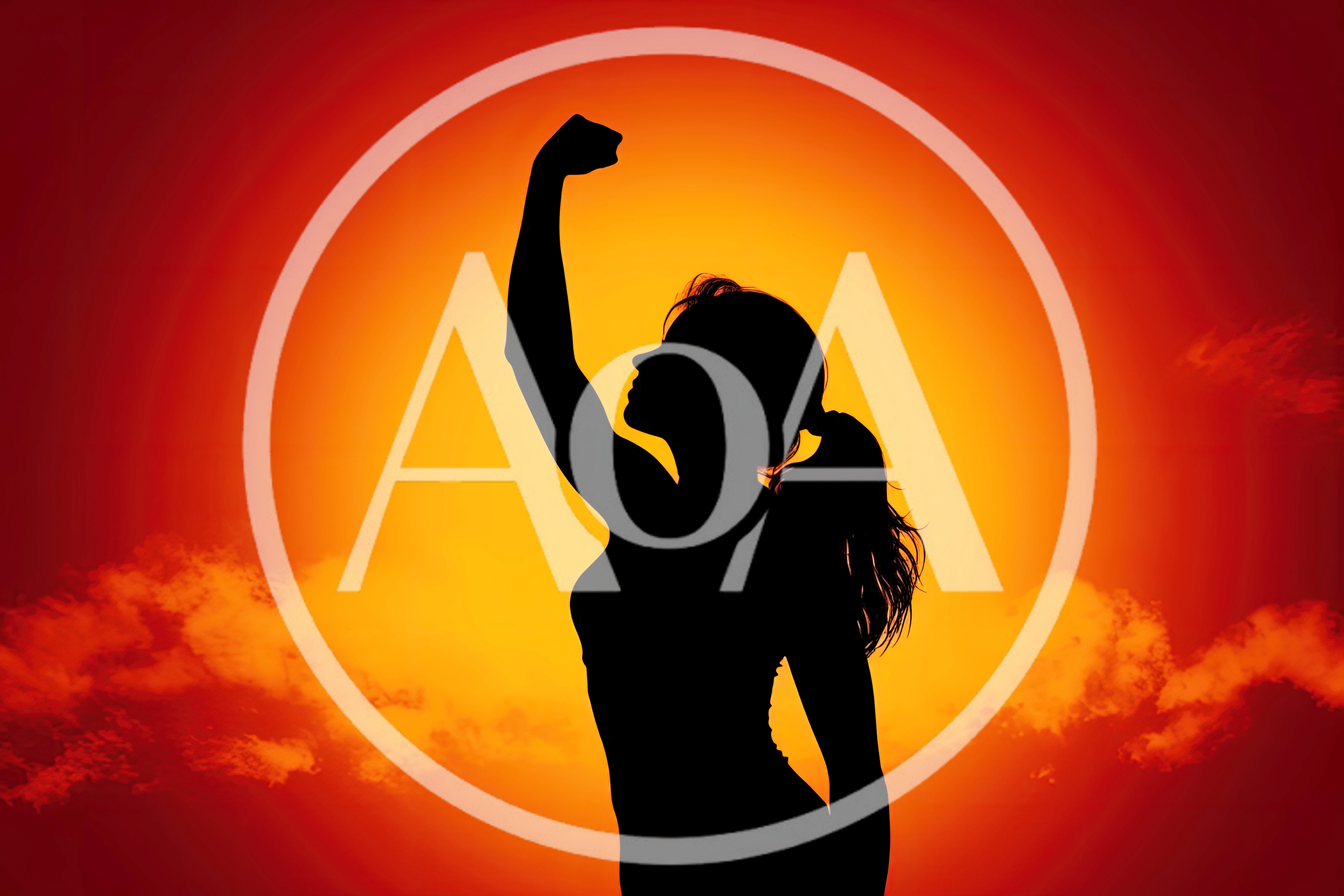 Silhouette Of A Woman Flexing Her Arm At Sunset