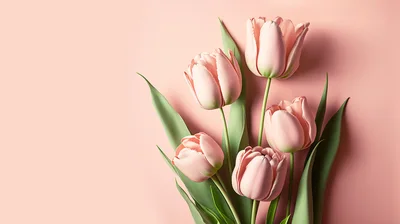Five Soft Pink Tulips On Pastel Background