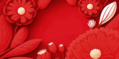 Red Paper Cutout Floral Background