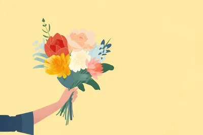 Hand Holding A Colorful Bouquet Of Flowers