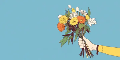 Hand Holding A Colorful Bouquet Of Wildflowers
