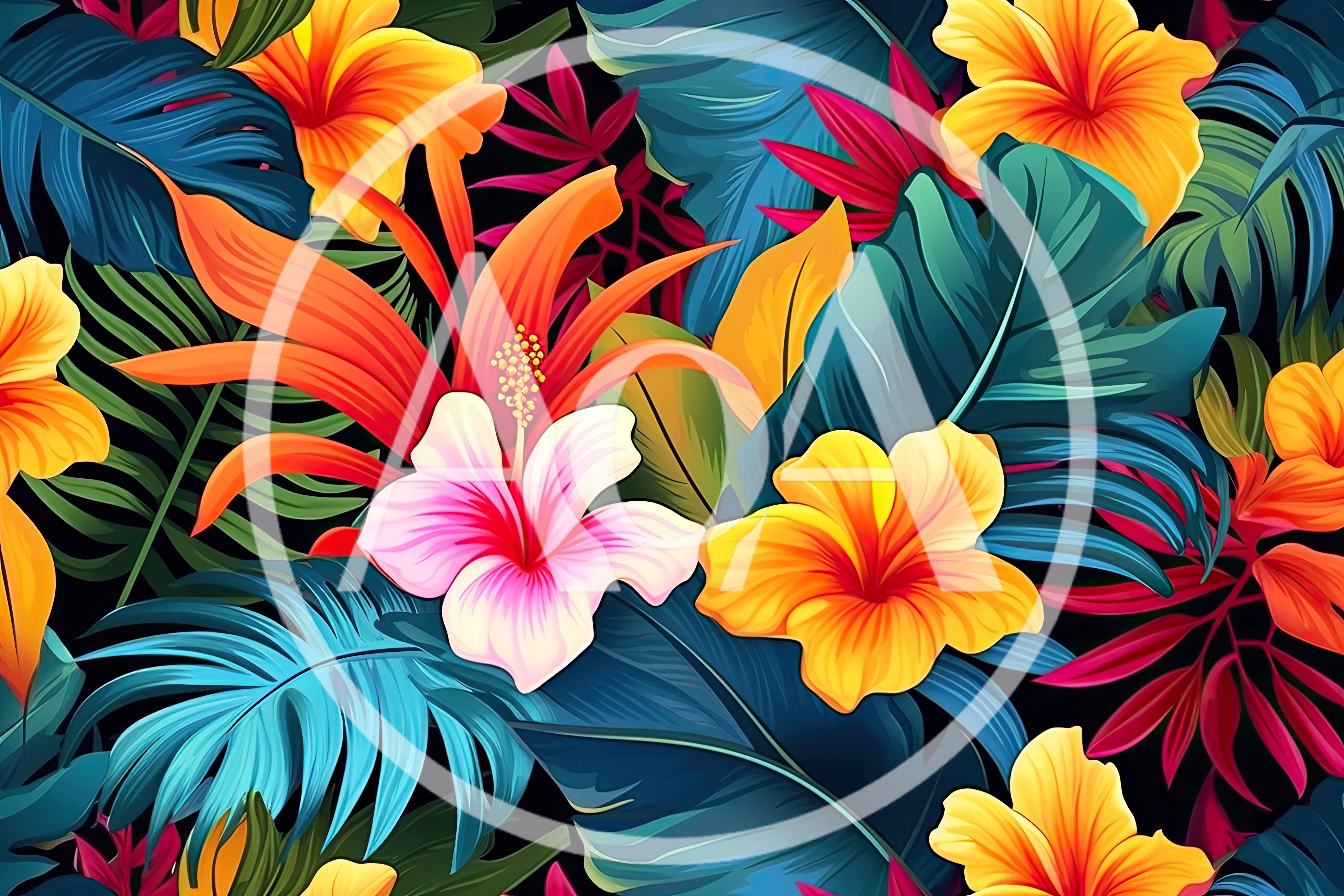 Tropical Hibiscus Flower Pattern with Lush Foliage