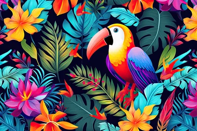 Vibrant Toucan Amidst Tropical Jungle Foliage